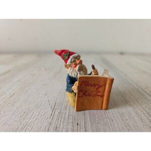 Vintage elf reading book Santa figurine village Xmas